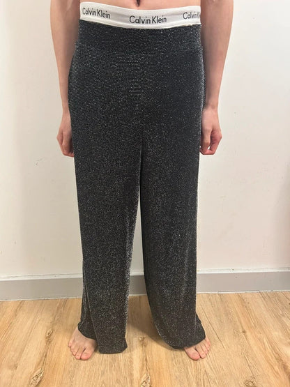 Monki Sparkly Wide Leg Trousers Glitter Palazzo Evening Trousers  S