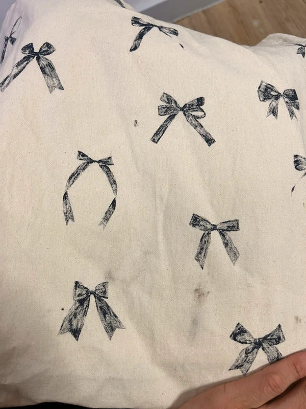 Coquette Bow Print Cotton Tote Bag Balletcore Canvas Shopper Minimalist
