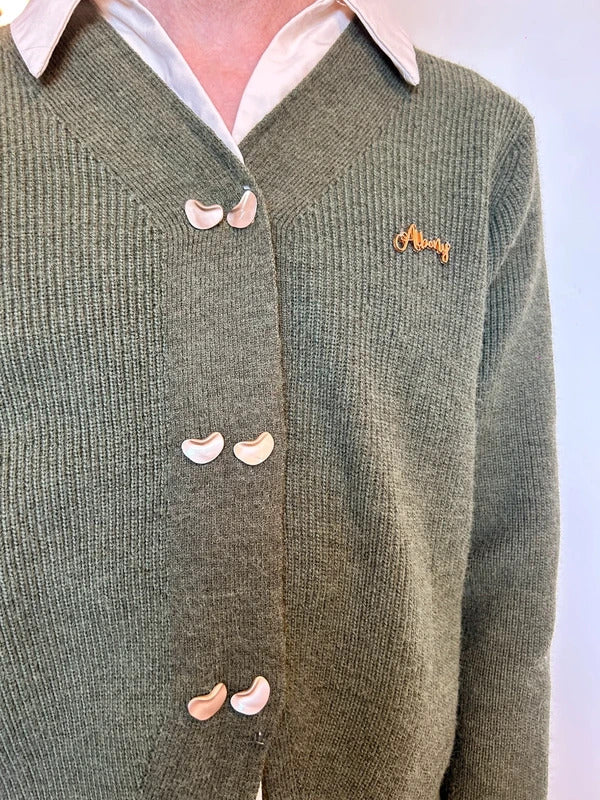 Korean Boutique Olive Green LayerKnit Cardigan Unisex L Preppy Soft Girl Style