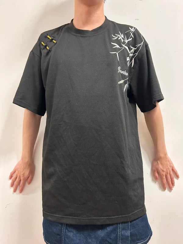 Black Oversized Bamboo Embroidered T-Shirt | Oriental Streetwear XXL