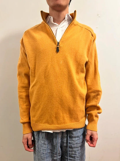 Vintage Baileys Mustard Yellow 100% Lambswool Half-Zip Jumper Size XL