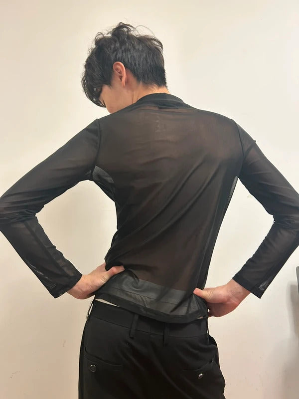 anvi black sheer mesh long sleeve top l y2k clubwear