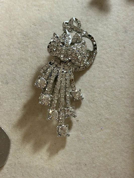silver crystal angel brooch with dangling rhinestones