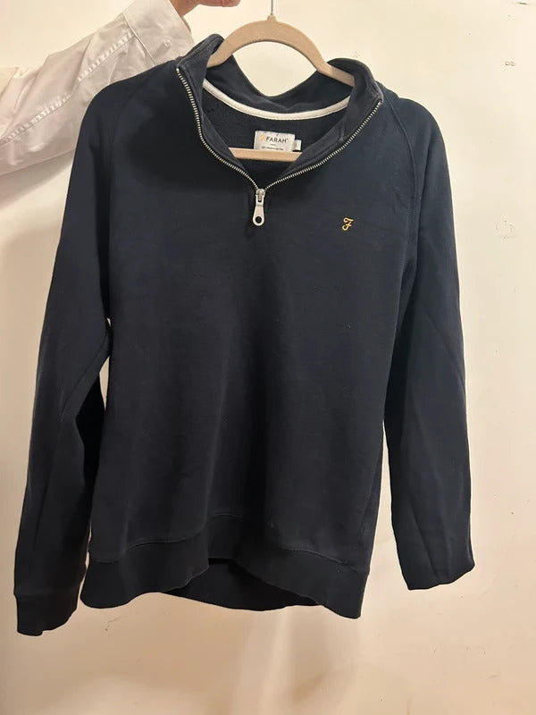 Farah Navy Organic Cotton Half-Zip SweatshirtQuarterZip PulloverSize L