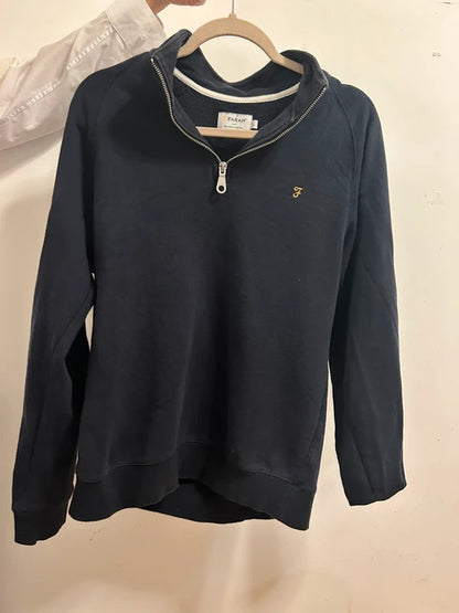 Farah Navy Organic Cotton Half-Zip SweatshirtQuarterZip PulloverSize L