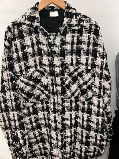 Charlie Luciano Black White Tweed Oversized Shacket Size L / UK 20