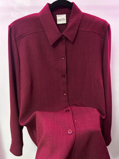 Vintage Eastex Burgundy Longline Blouse UK 16 EU 42 Structured Tunic Shirt