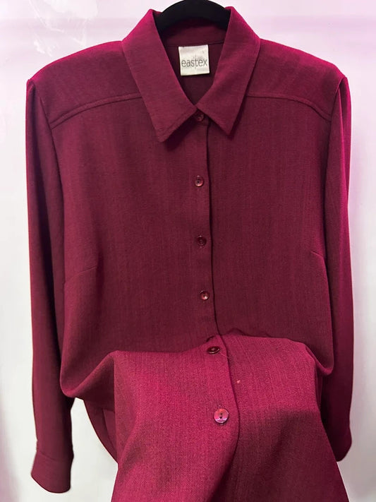 Vintage Eastex Burgundy Longline Blouse UK 16 EU 42 Structured Tunic Shirt