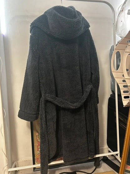 NEXT Slate Grey Borg Hooded Oversized Teddy Fleece Robe Coat