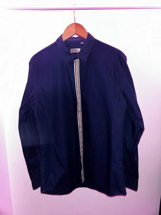 Vintage Dior Navy Bee Embroidery Shirt Size 42 Striped Placket Archive Menswear
