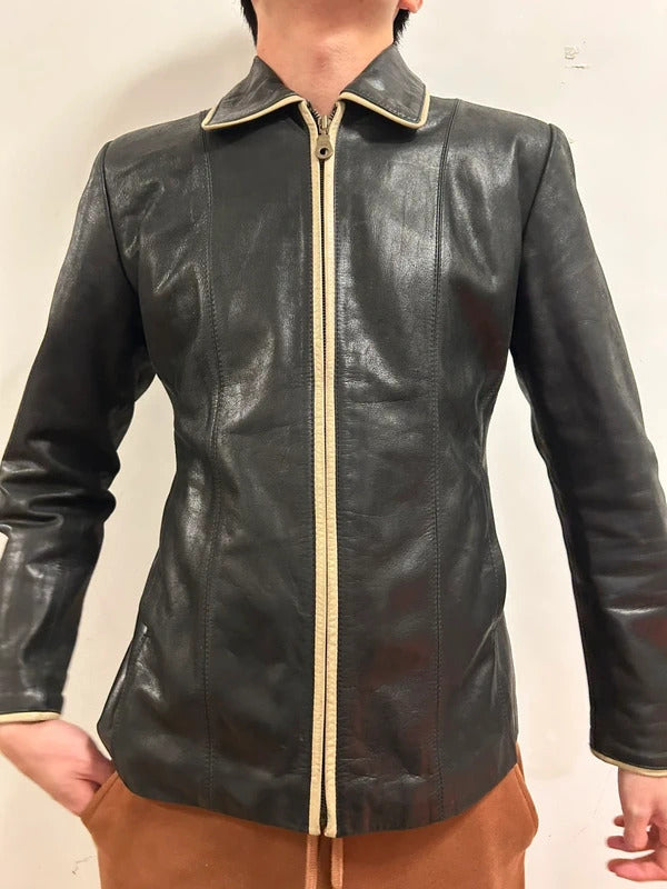 mdk major design black real leather fitted jacket size s