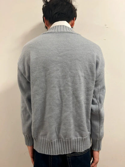 Old Money Academia Grey Cable Knit Mock-Layered Jumper M/L