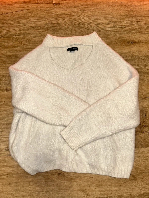 Urban Revivo White Fluffy Cut-Out Knit Jumper M UK 10 Soft Balletcore Sweater