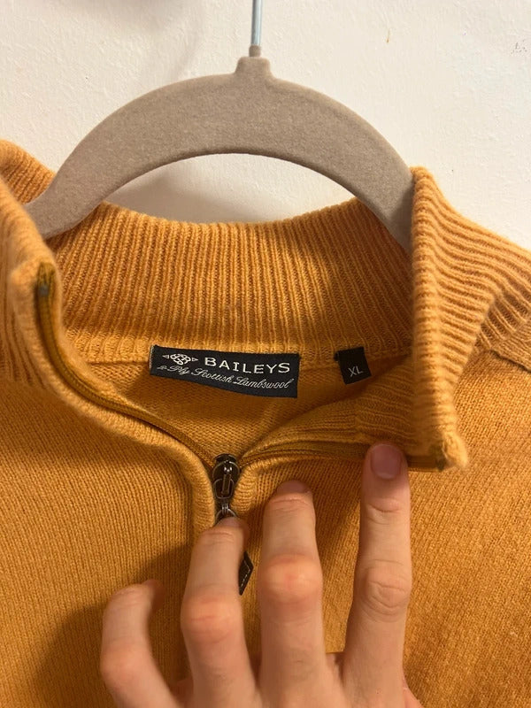 Vintage Baileys Mustard Yellow 100% Lambswool Half-Zip Jumper Size XL