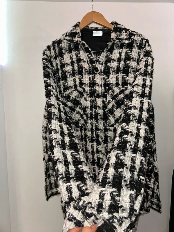 Charlie Luciano Black White Tweed Oversized Shacket Size L / UK 20