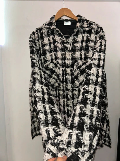 Charlie Luciano Black White Tweed Oversized Shacket Size L / UK 20