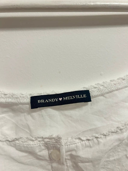 Brandy Melville White Cotton Button Front Peplum Cami Top
