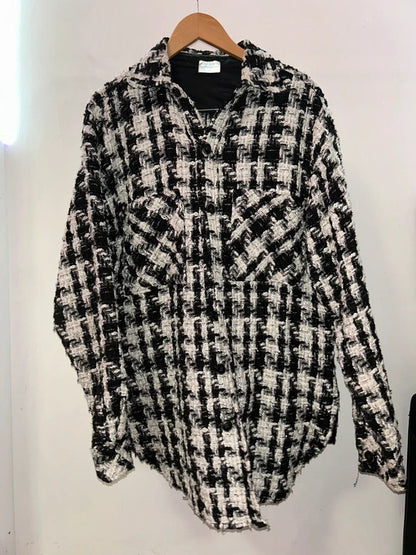 Charlie Luciano Black White Tweed Oversized Shacket Size L / UK 20
