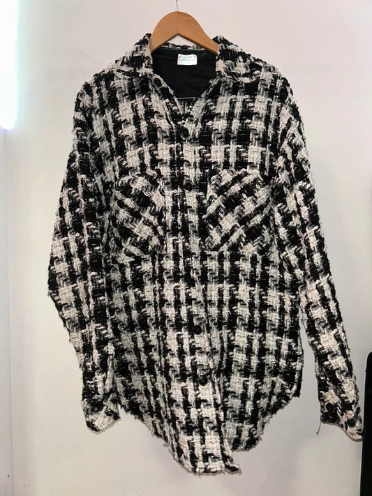 Charlie Luciano Black White Tweed Oversized Shacket Size L / UK 20