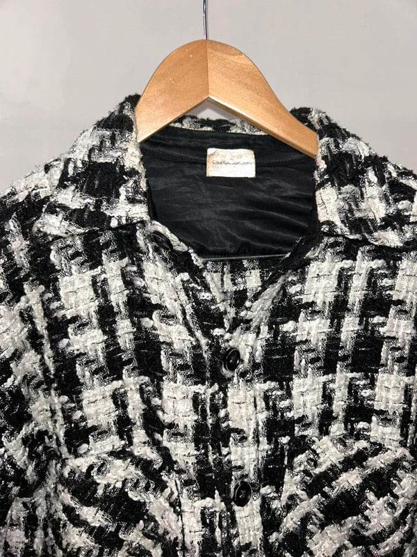 Charlie Luciano Black White Tweed Oversized Shacket Size L / UK 20