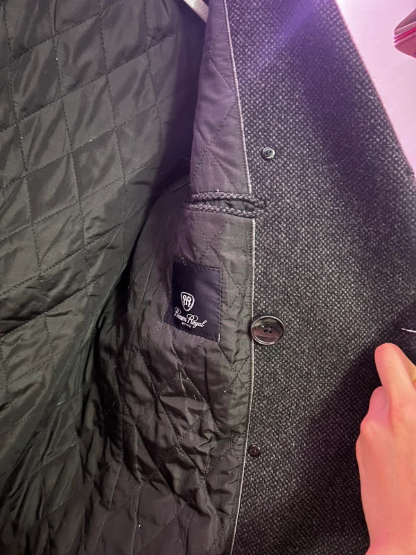 Romon Royal Black Double Breasted Wool Style Coat