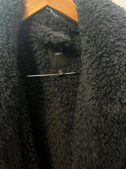 NEXT Slate Grey Borg Hooded Oversized Teddy Fleece Robe Coat