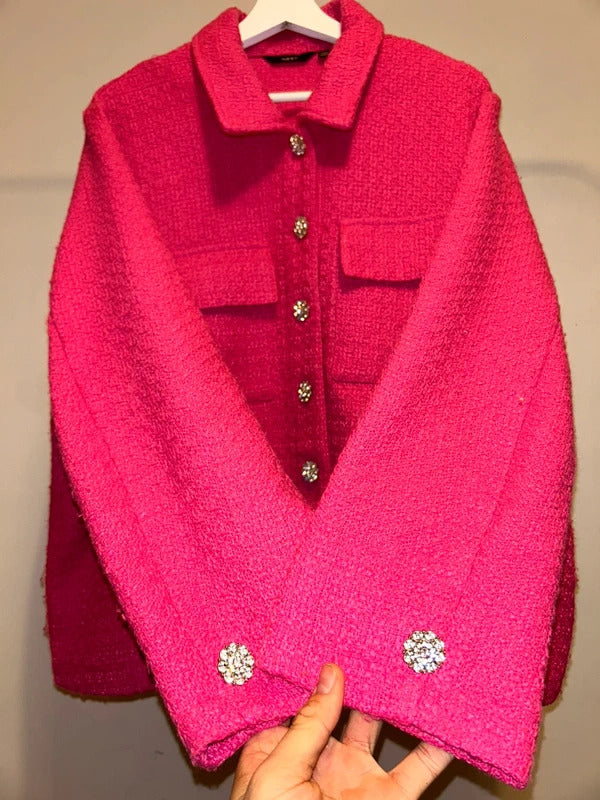 Next Pink Tweed Jacket with Crystal jewel Buttons – UK 22