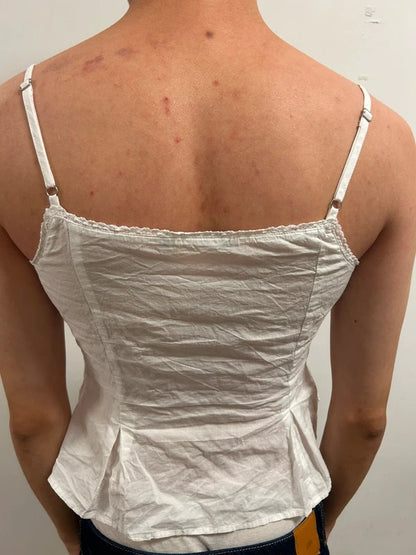 Brandy Melville White Cotton Button Front Peplum Cami Top