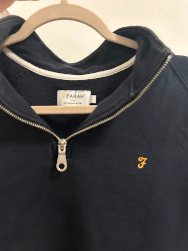 Farah Navy Organic Cotton Half-Zip SweatshirtQuarterZip PulloverSize L