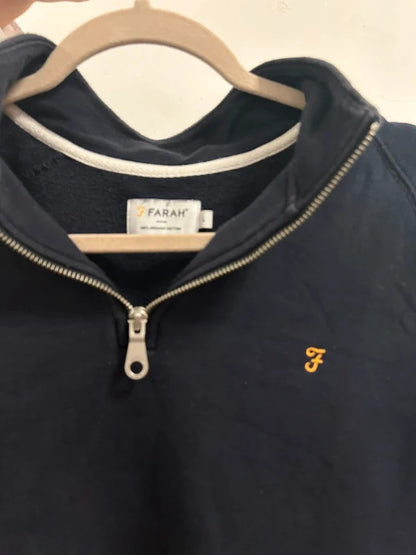Farah Navy Organic Cotton Half-Zip SweatshirtQuarterZip PulloverSize L