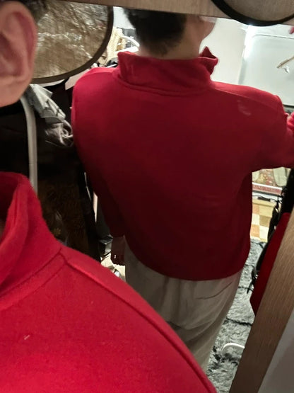 Vintage Style Tommy Hilfiger Red 90s Quarter Zip Sweatshirt XL