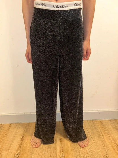 Monki Sparkly Wide Leg Trousers Glitter Palazzo Evening Trousers  S