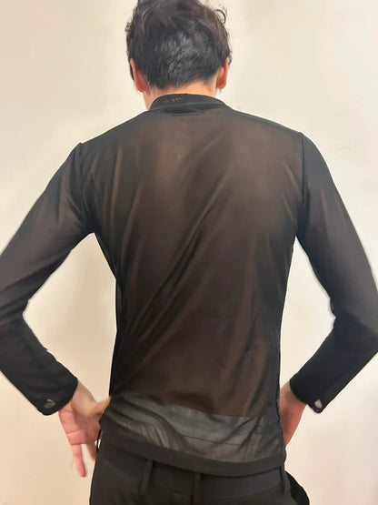 anvi black sheer mesh long sleeve top l y2k clubwear