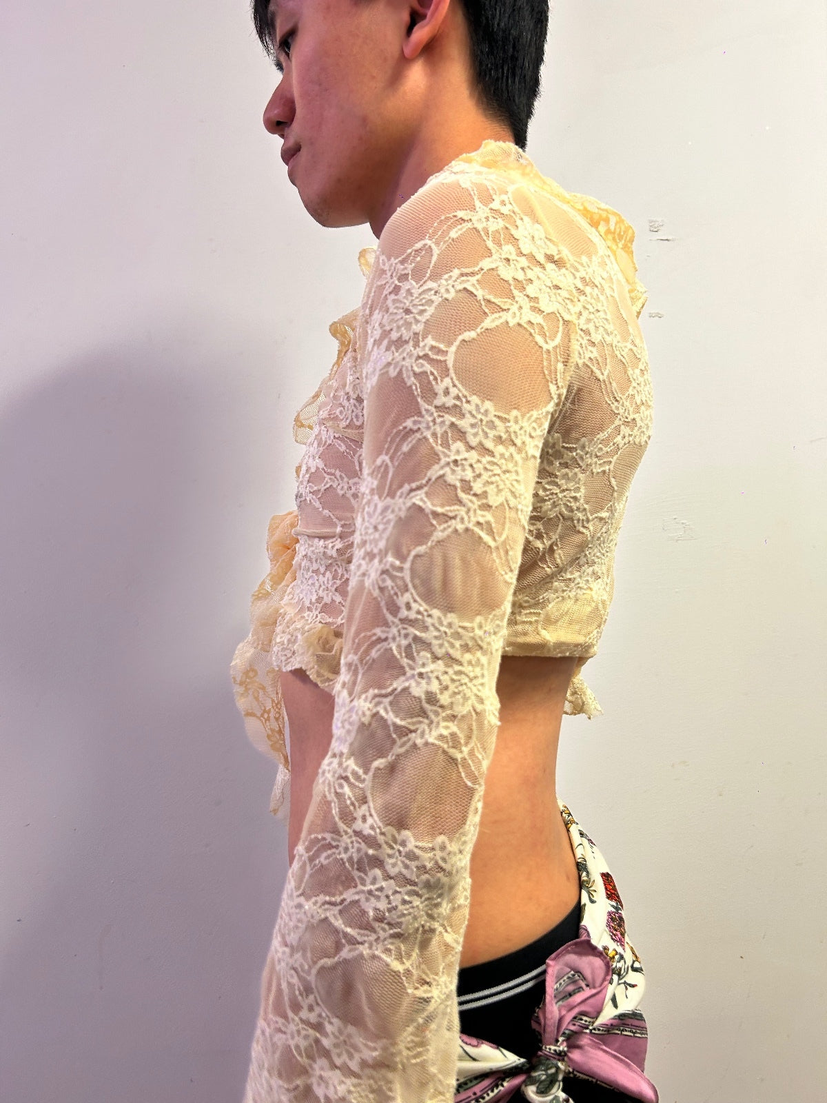 Ivory Lace Tie Front Cropped Cardigan | Balletcore Coquette Top S