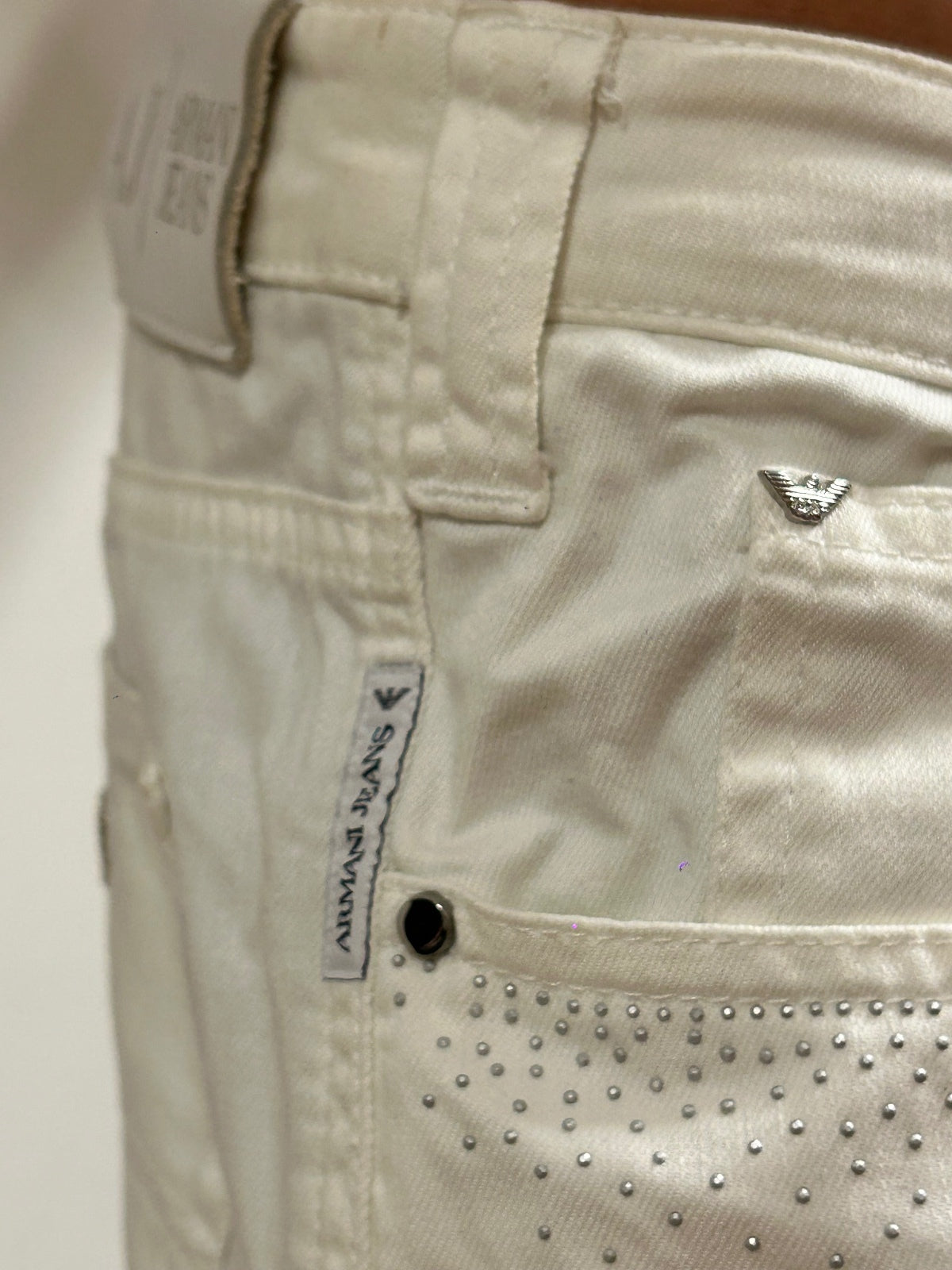 Armani Jeans AJ White Straight Leg Jeans W29 Italian Designer Denim Crystal