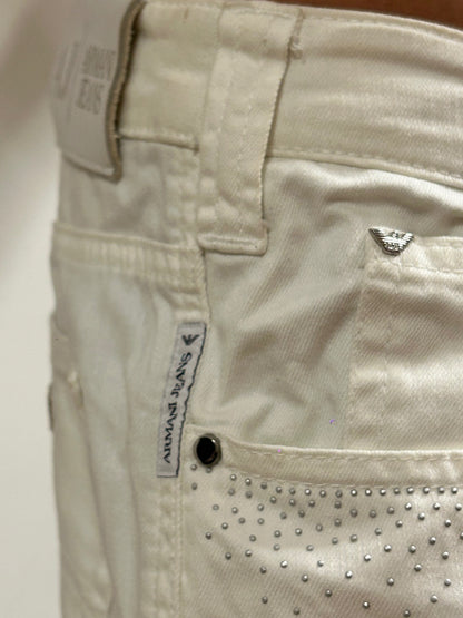 Armani Jeans AJ White Straight Leg Jeans W29 Italian Designer Denim Crystal