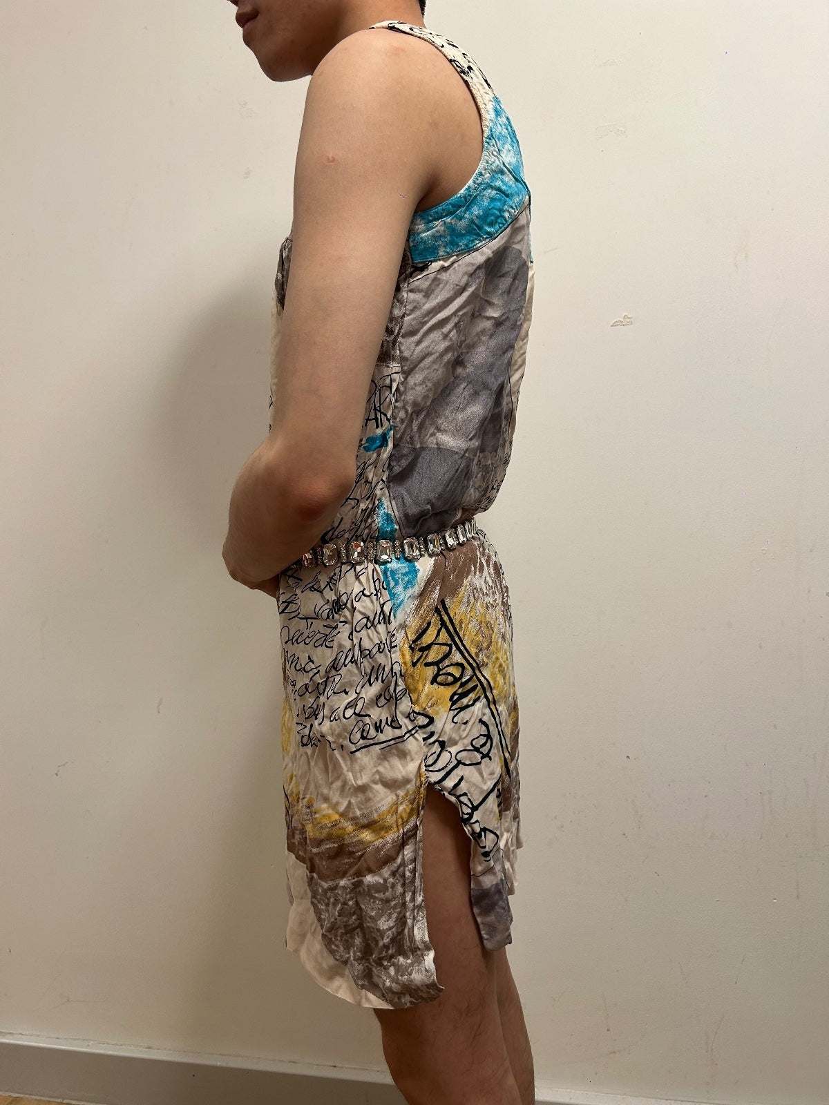 French Abstract Art Print Dress | Sleeveless Midi Dress  UK 12 Paris Boutique