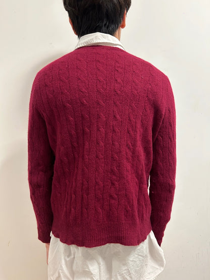 Polo Ralph Lauren Burgundy Cable Knit Wool Cashmere Jumper
