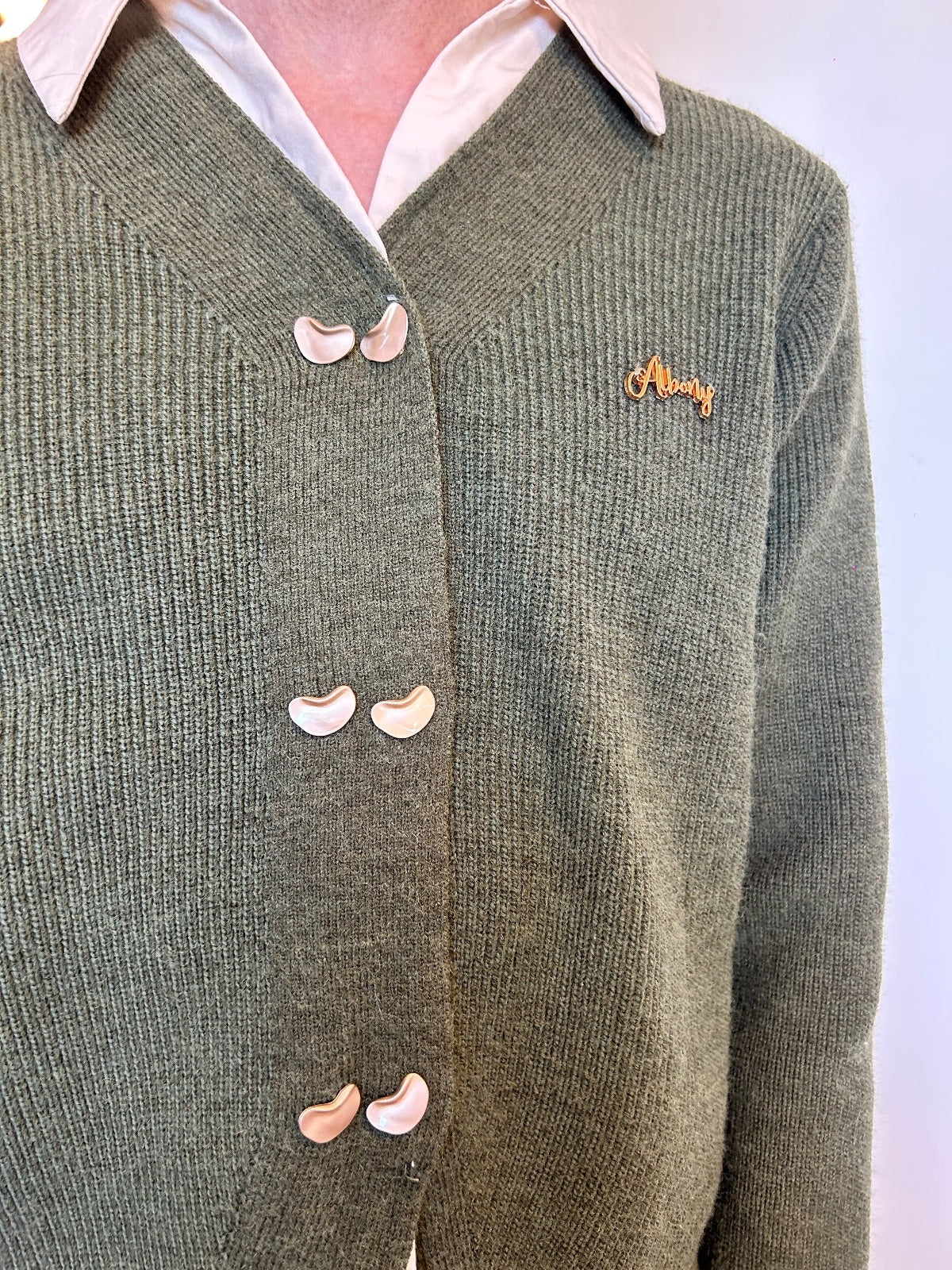 Vintage Olive Green Knit Cardigan | Pearl Button Sweater | Dark Academia