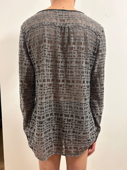 Comma Casual Identity Open-Weave Knit Top EU 40 Grey Semi-Sheer Long Sleeve