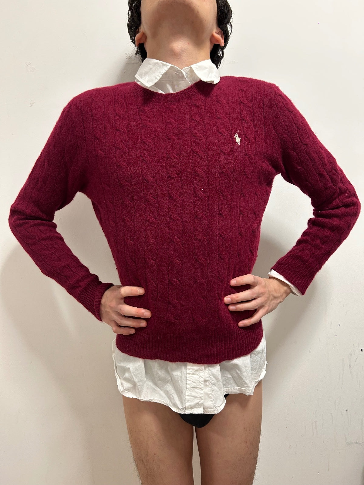 Polo Ralph Lauren Burgundy Cable Knit Wool Cashmere Jumper