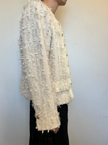 NEXT Premium Cream Bouclé Tweed Jacket Gold Button Textured Blazer UK 20