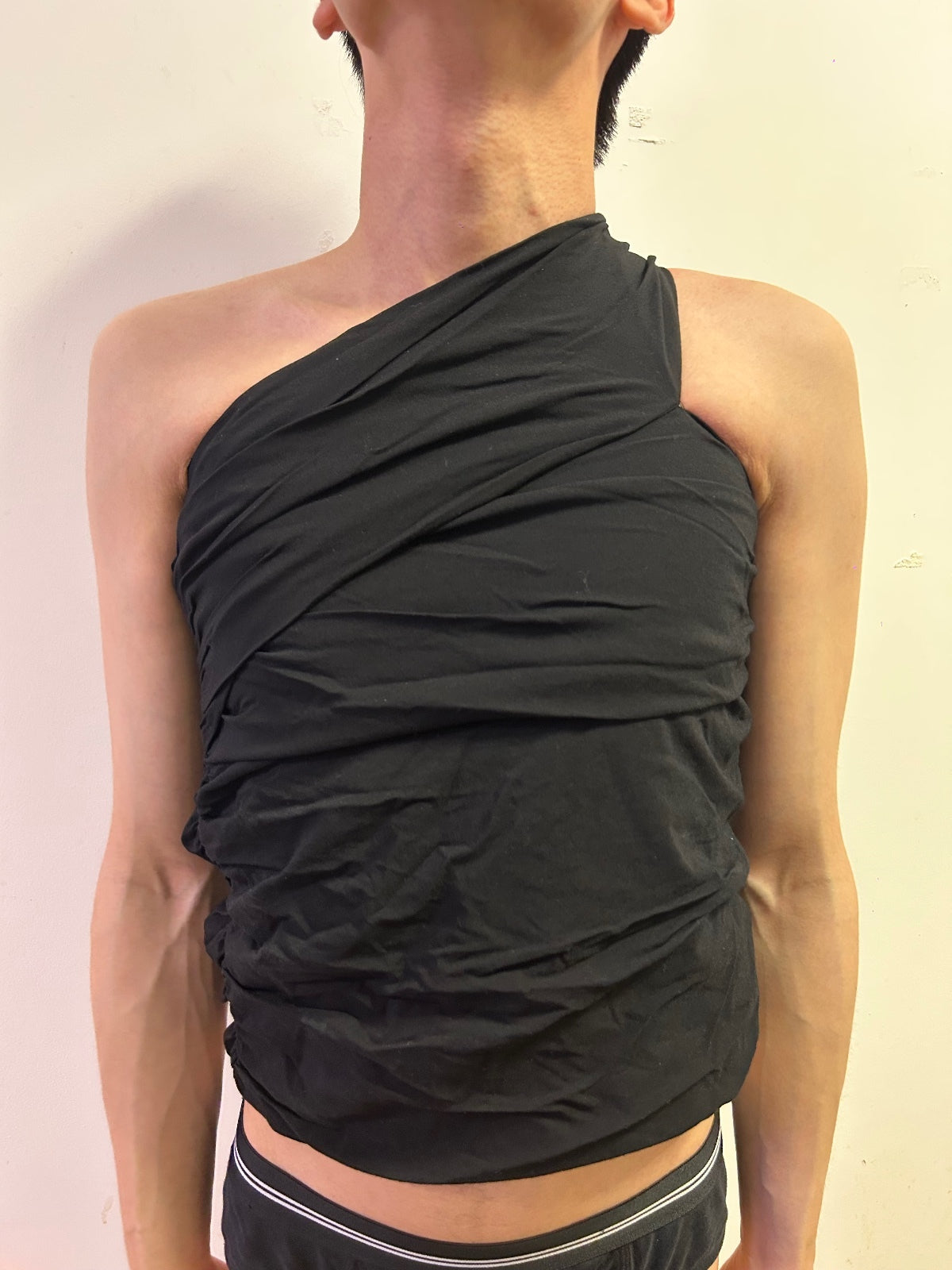 ZARA One Shoulder Ruched Black Top Size S Elegant Evening Quiet Luxury
