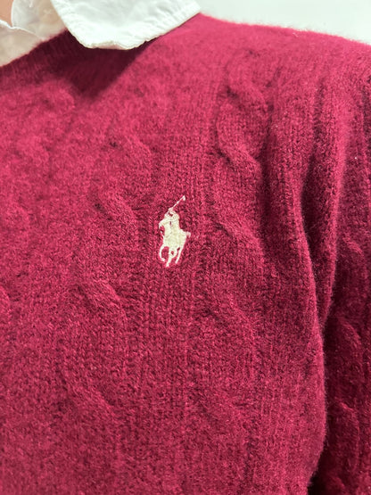 Polo Ralph Lauren Burgundy Cable Knit Wool Cashmere Jumper