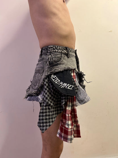 WEIRD MARKET Deconstructed Patchwork Mini Skirt S  AvantGarde Punk Grunge Y2K