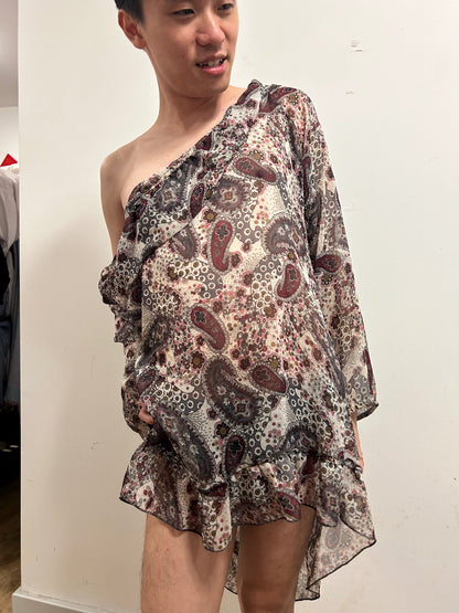 Vintage Paisley Chiffon Blouse Size XXL Sheer Bohemian Romantic Top