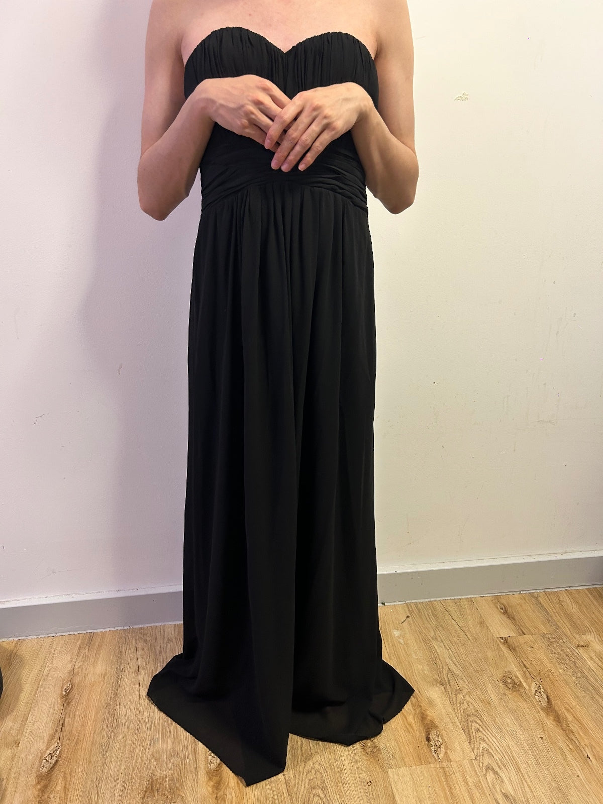 Flower by Charms Paris Black Strapless Chiffon Maxi Dress Size L