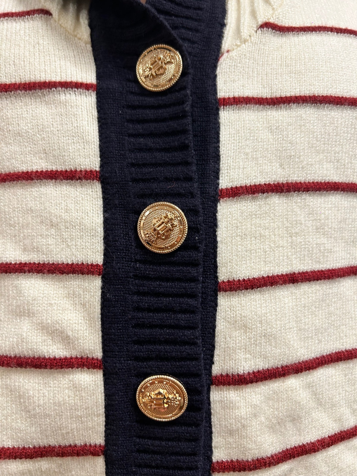 NPAUD Breton Stripe Knit Cardigan │ Gold Button │ Size L