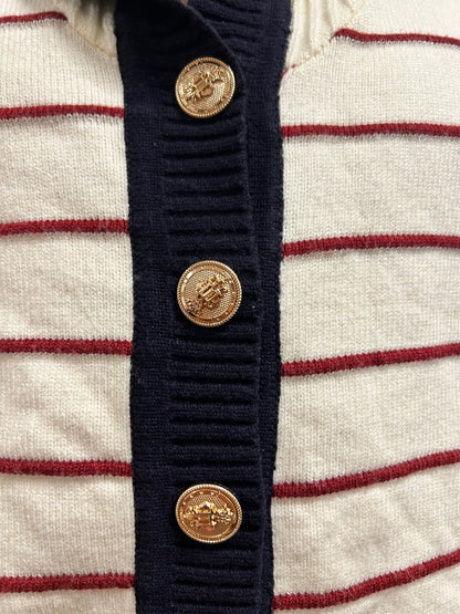 NPAUD Breton Stripe Knit Cardigan │ Gold Button │ Size L