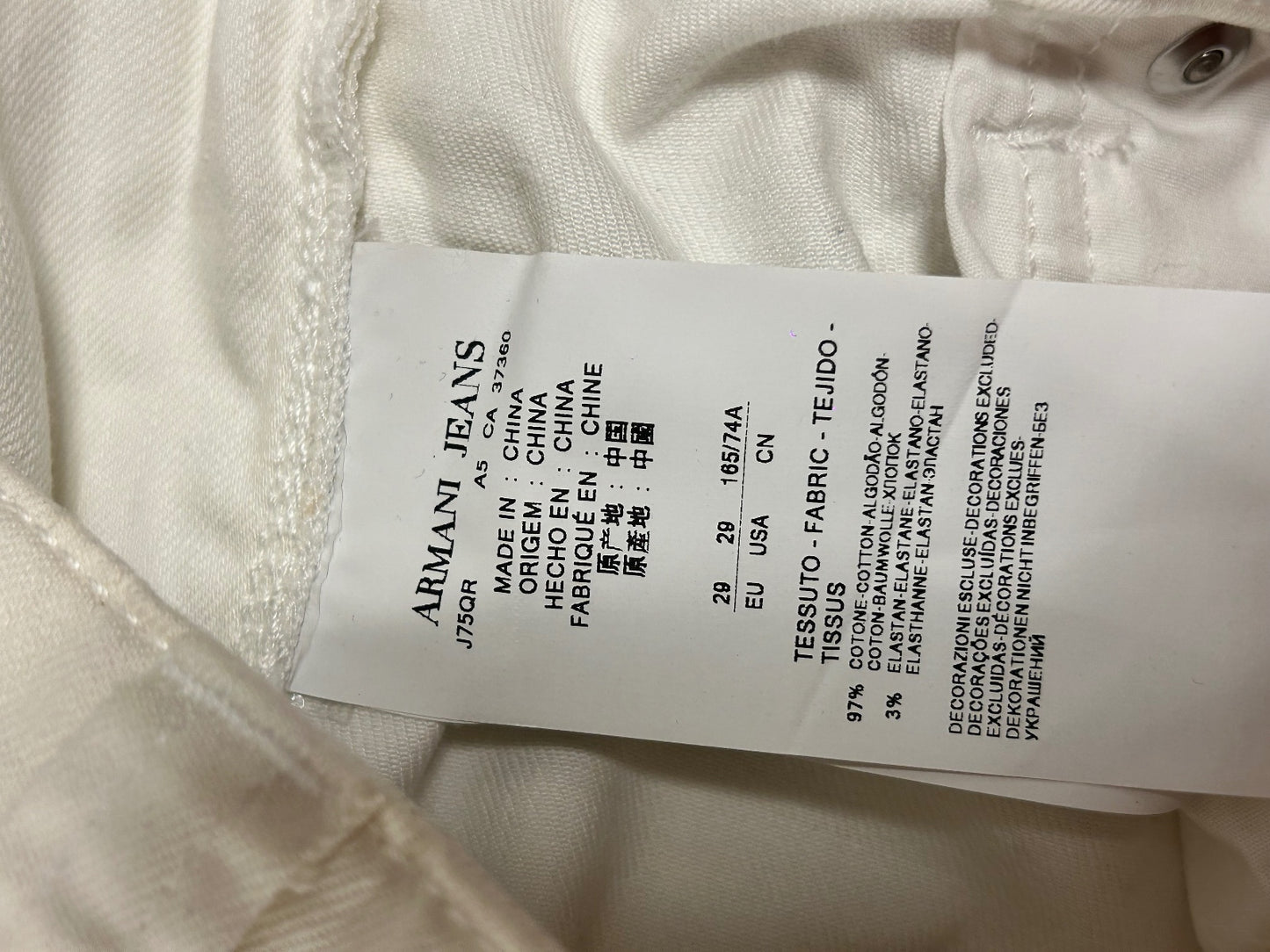 Armani Jeans AJ White Straight Leg Jeans W29 Italian Designer Denim Crystal